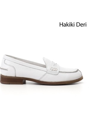 GÖNDERİ Kadın Beyaz  Hakiki Deri Loafer Ayakkabı