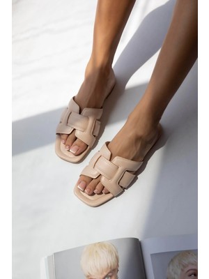 Straswans Huxx  Kadın Tek Bant  Günlük Deri Terlik Bej