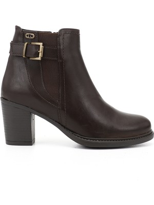 GÖNDERİ Kadın Kahve Antik  Fermuarlı Kalın Topuklu Tokalı Bot