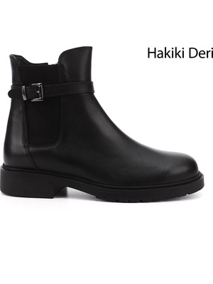 Gönderi(r) Kadın Siyah  Tokalı Hakiki Deri Chelsea Bot