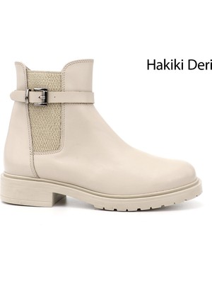 Gönderi(r) Kadın Bej  Tokalı Hakiki Deri Chelsea Bot