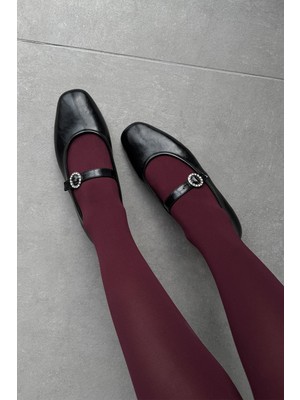 Straswans Berny Kadın Kemer Detay Kırışık  Deri  Babet Siyah