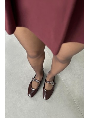 Straswans Jules Kadın Kemer Detay Kırışık Deri Babet Bordo