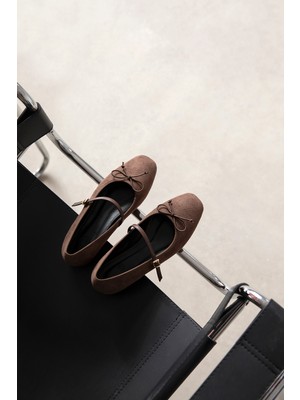 Straswans Maxy Kadın Fiyonk Detay Süet Babet Kahve