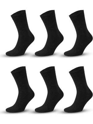 Sonnors 6 Çift Premium Organik Pamuk Dikişsiz Klasik Kadın Erkek Çorap Siyah Ofis Çorabı