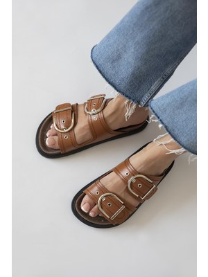 Straswans Chelsa   Kadın  Toka  Detay  Günlük  Konfor Terlik Taba