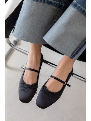 Straswans Maxy Kadın Fiyonk Detay Saten Babet Siyah