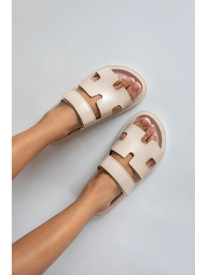 Straswans Palmeira  Kadın  Cırt  Bantlı  Deri  Terlik Bej