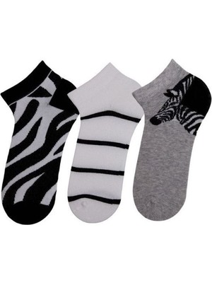 Bross Zebra Desenli 3lü Bayan Step Çorap ONL-02736