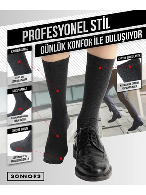 Sonnors 6 Çift Premium Organik Pamuk Dikişsiz Klasik Kadın Erkek Çorap Siyah Ofis Çorabı