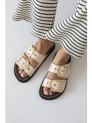 Straswans Zowie  Kadın  Toka  Detay  Günlük Konfor  Deri Terlik Bej