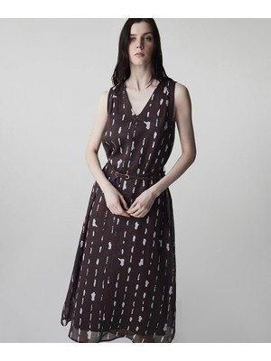 İpekyol Desenli keten elbise IS1260002185074