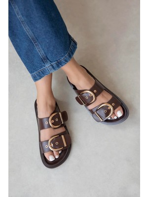 Straswans Forster  Kadın  Toka  Detay  Günlük  Konfor Terlik Kahve