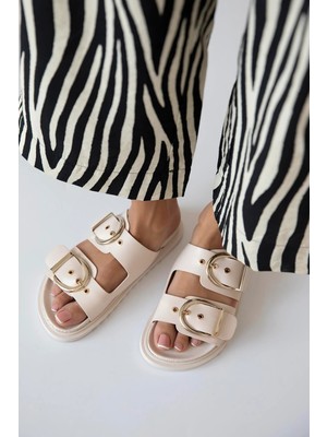 Straswans Forster  Kadın  Toka  Detay  Günlük  Konfor Terlik Bej