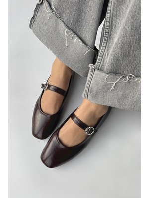 Straswans Berny Kadın Kemer Detay Kırışık  Deri  Babet Bordo