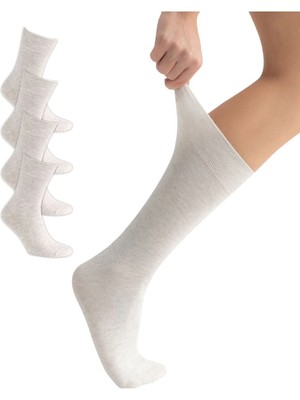 Sonnors 4 Çift Organik Pamuk Diyabetik Esnek Kadın Erkek Ekru Çorap