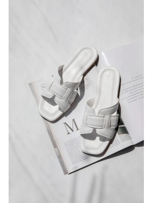 Straswans Huxx  Kadın Tek Bant  Günlük Deri Terlik Beyaz