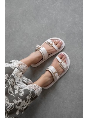 Straswans Sunday  Kadın  Toka  Detay  Günlük  Konfor Terlik Bej