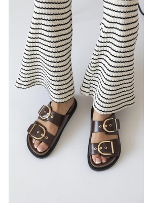 Straswans Zowie  Kadın  Toka  Detay  Günlük Konfor  Deri Terlik Kahve