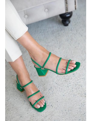 Straswans Camren Kadın Topuklu Deri Sandalet Yeşil