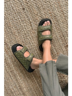 Straswans Flex  Kadın  Kapitone Detay  Günlük Terlik Haki