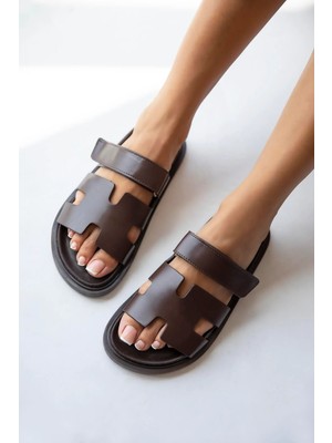 Straswans Palmeira  Kadın  Cırt  Bantlı  Deri  Terlik Kahve