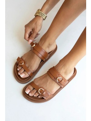 Straswans Sunday  Kadın  Toka  Detay  Günlük  Konfor Terlik Taba