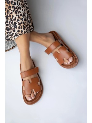 Straswans Palmeira  Kadın  Cırt  Bantlı  Deri  Terlik Taba