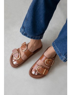 Straswans Forster  Kadın  Toka  Detay  Günlük  Konfor Terlik Taba