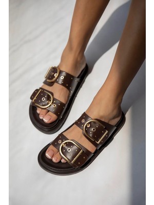 Straswans Pella  Kadın  Drop  Detay  Günlük  Konfor Terlik Kahve