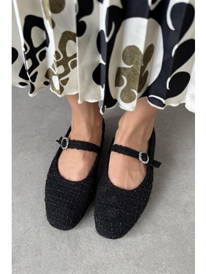 Straswans Berny Kadın Kemer Detay Keten Babet Siyah