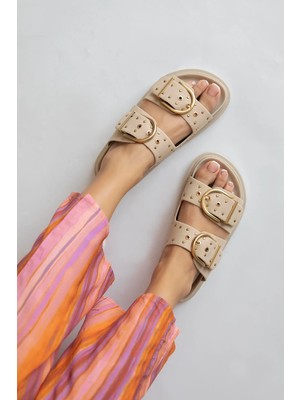 Straswans Pella  Kadın  Drop  Detay  Günlük Süet  Konfor Terlik Bej