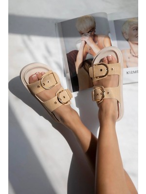 Straswans Forster Kadın Toka  Detay  Günlük Konfor Hasır Terlik Bej