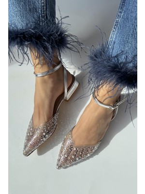 Straswans Marisa Kadın Taş Detay Şeffaf Topuklu  Ayakkabı Gümüş