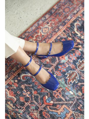 Straswans Viola Kadın  Topuklu Rugan Ayakkabı Saks Mavi
