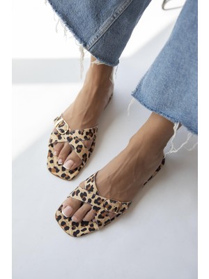 Straswans Platte  Kadın  Günlük Kumaş Terlik Leopar