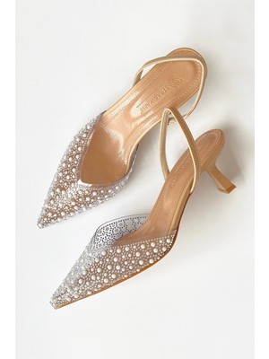 Straswans Jessica Kadın Taş Detay Şeffaf Topuklu  Ayakkabı Ten