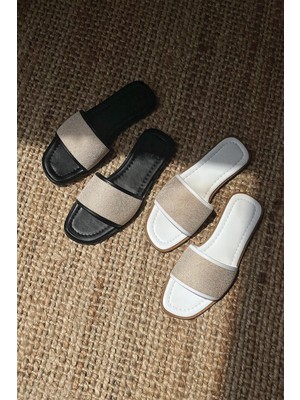 Straswans Jorja  Kadın  Hasır  Detay  Günlük Deri Terlik Beyaz