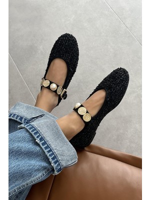 Straswans Leonardo Kadın  Aksesuar  Detay  Keten Babet Siyah