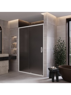 Monaqua Arteko Duşakabin Ön Cephe, 1 Sabit 1 Kayar - Beyaz Profil - Satine Buzlu 5mm Cam