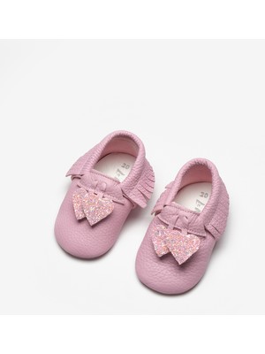 Pembe  Kalp Figürlü Kız Bebek Deri Makosen
