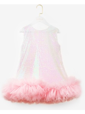 Beyaz  Pullu Etek Ucu Fırfır Detaylı Kız Çocuk Abiye Mezuniyet Elbisesi - Aurora