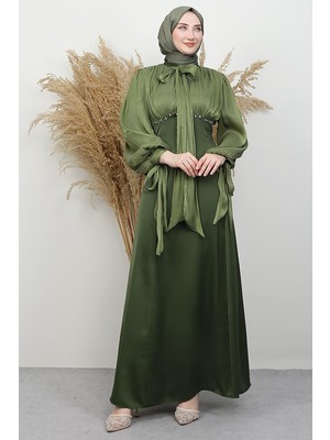 Perla Saten Abiye Soft Yeşil