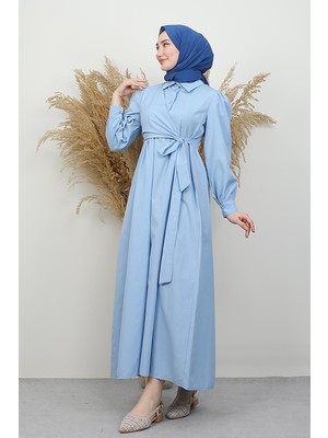 Leman Düğmeli Elbise Bebe Mavi