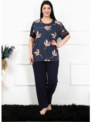 Beruflic Kadın 5xl-6xl-7xl-8xl Büyük Beden Kısa Kol Pijama Takım Lacivert