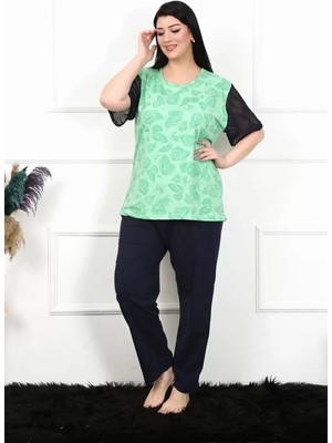 Beruflic Kadın 5xl-6xl-7xl-8xl Büyük Beden Kısa Kol Pijama Takım Yeşil