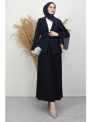 Yaldız Pileli Takım Lacivert