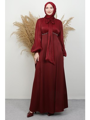 Perla Saten Abiye Bordo