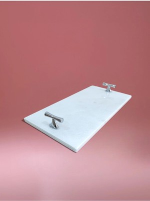 Doğal Mermer Tepsi 30X15 cm Taju Gümüş Nişan Tepsisi Damat Tepsisi Sunum Tepsi
