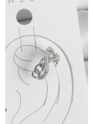 Shopwave Pirinç Gümüş Renk Zirkon Taşlı Zincir Sonsuzluk Model Kadın Kıkırdak Küpe